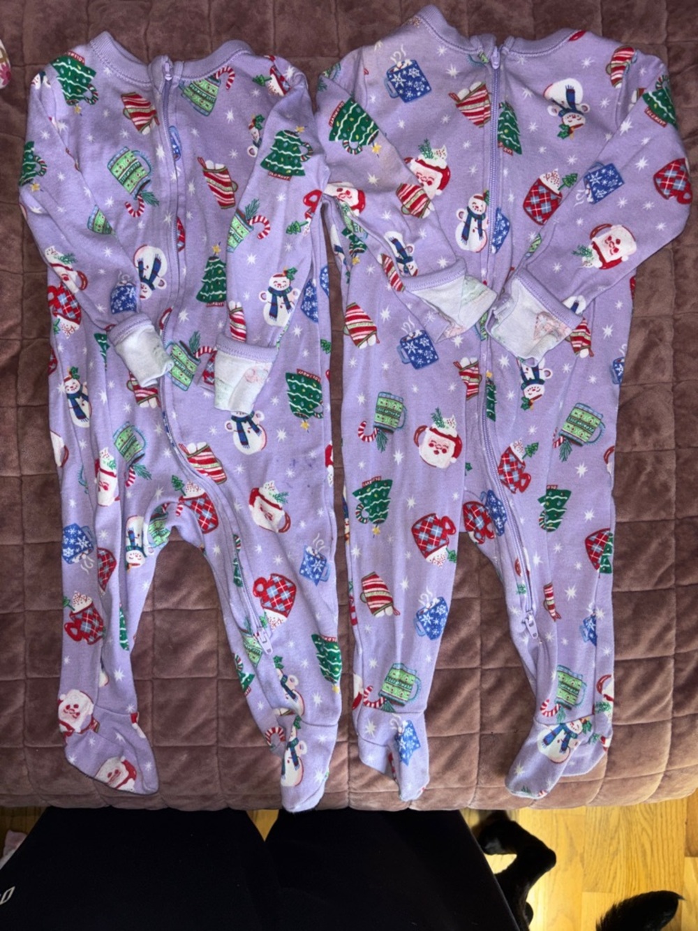 Old Navy Lavender Holiday Print Footed One-Piece Pajamas